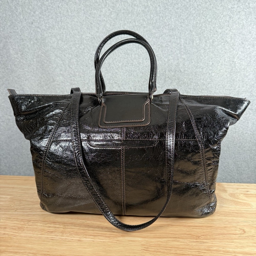Hobo Sheila Black Leather tote Bag Satchel East west Shoulder Strap purse